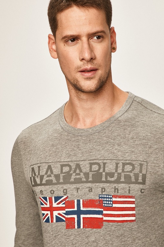 Napapijri - Pánske tričko s dlhým rukávom sivá N0YITY