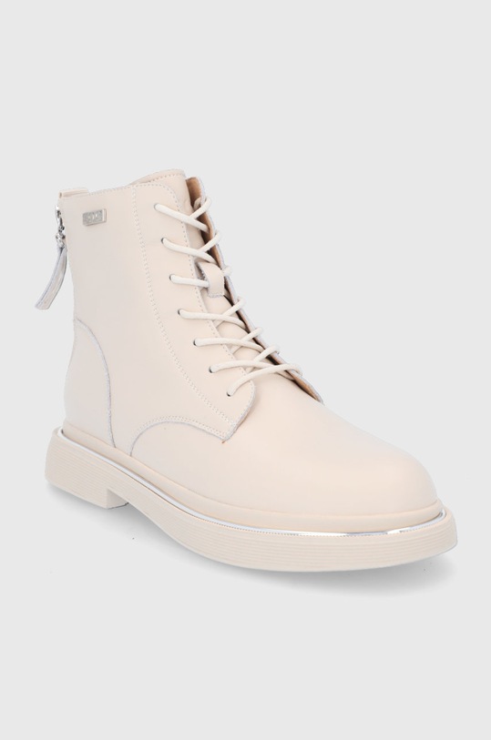 GOE - Botki skórzane II2N4015.WHITE beżowy ZW21
