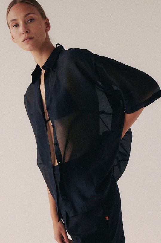 MUUV. koszula z domieszką jedwabiu SOIREE transparentna.koszula.S czarny
