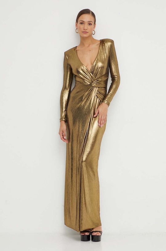 Φόρεμα Nissa με ελαστάν χρυσαφί RS14413