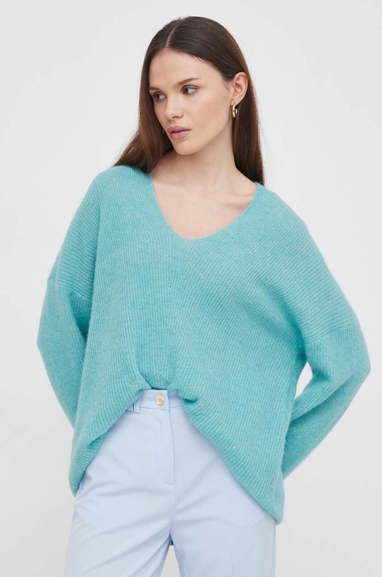 Mos Mosh sweter wełniany szpic zielony 153900