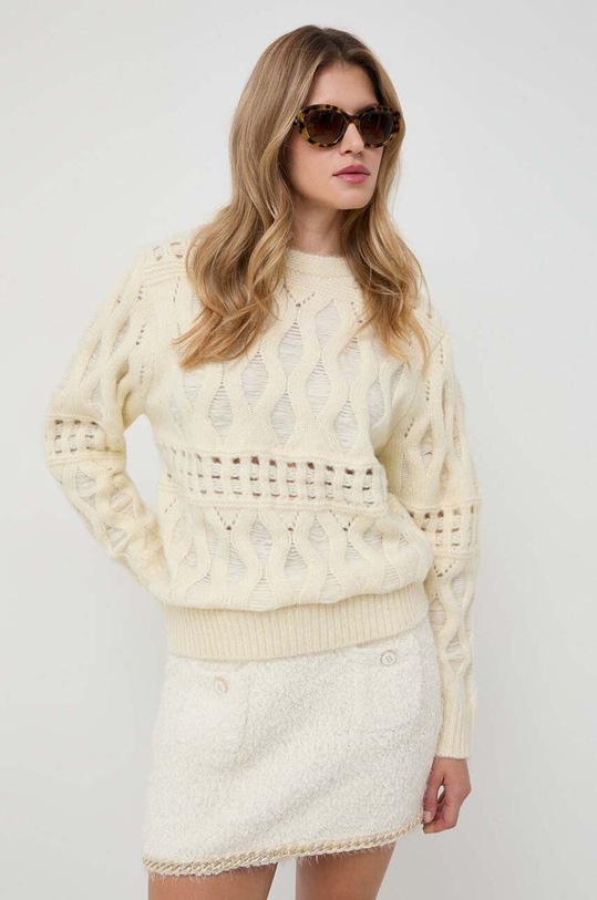 Silvian Heach sweter z domieszką wełny okrągły beżowy CVA23133MA