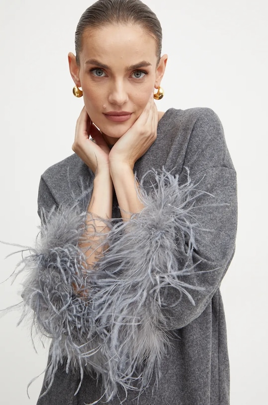 Liviana Conti sweter wełniany okrągły szary L4WN05