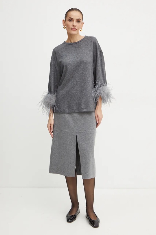 Liviana Conti sweter wełniany L4WN05 szary ZW24