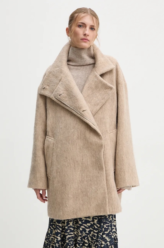 Day Birger et Mikkelsen płaszcz z domieszką wełny Keaton - Fluffy Wool Blend bez kaptura beżowy DAY65243396