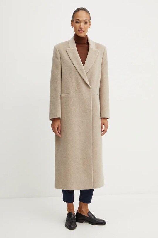 Liviana Conti płaszcz wełniany bez kaptura beżowy F4WL60