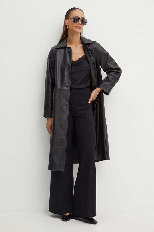 Liviana Conti płaszcz skórzany F4WX35 czarny ZW24