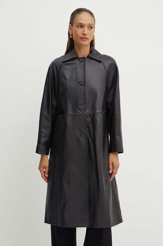 Liviana Conti płaszcz skórzany czarny F4WX35