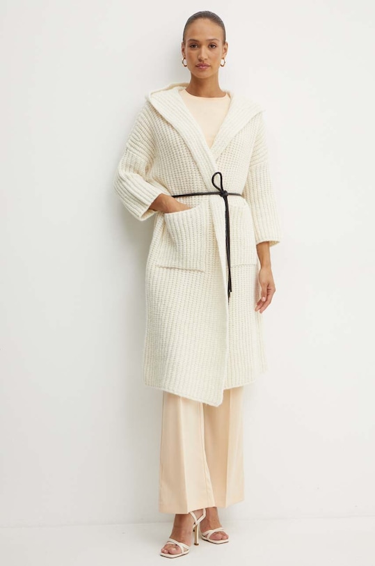 Liviana Conti cardigan din lana uni bej F4WE07