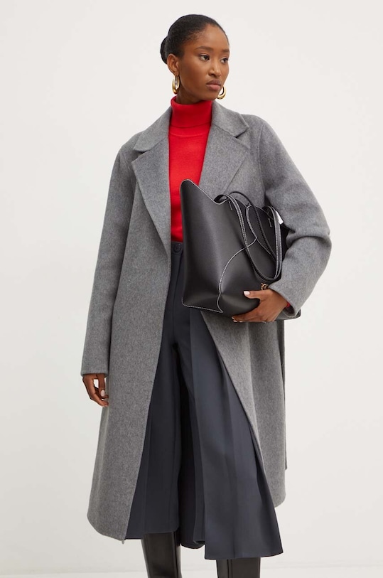 Silvian Heach płaszcz wełniany BRUGGE bez kaptura szary GPA24023CP