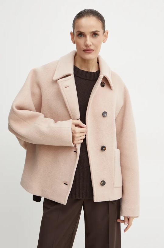 Vlněný kabát Liviana Conti bez kapuce béžová L4WL54