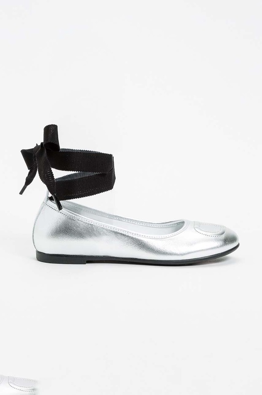 Twinset baleriny skórzane dziecięce srebrny 242GCJ028.28.34