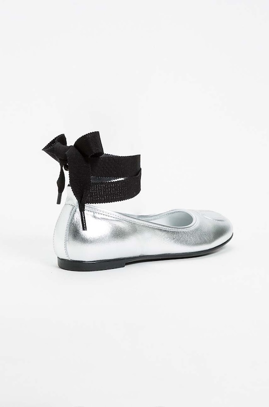 Twinset baleriny skórzane dziecięce 242GCJ028.28.34 srebrny ZW24