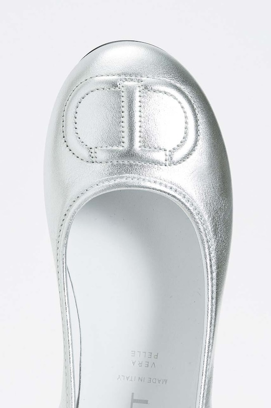 Dziewczynka Twinset baleriny skórzane dziecięce 242GCJ028.28.34 srebrny