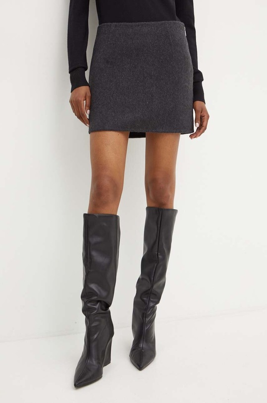 Vlnená sukňa Silvian Heach HUDAK látka sivá GPA24014MG