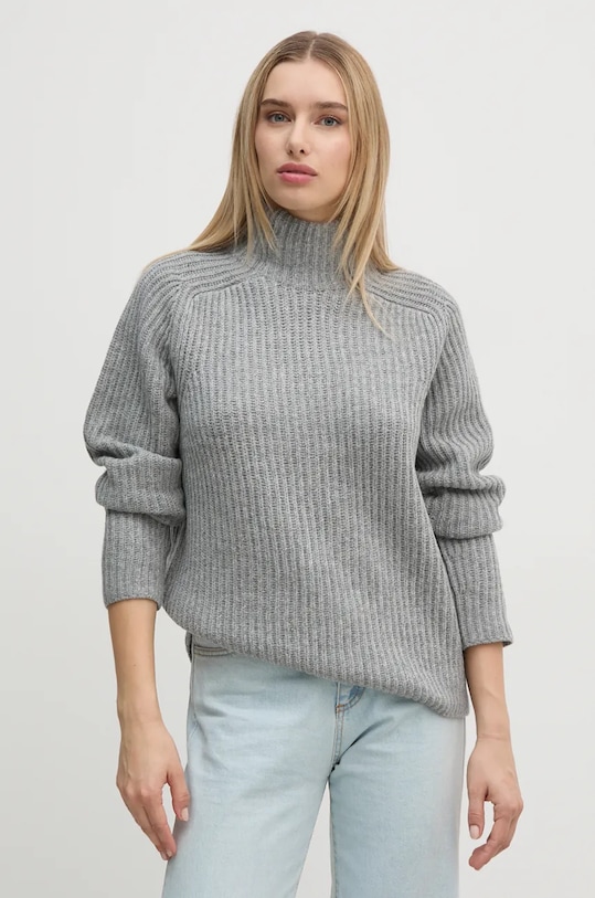 Mos Mosh sweter wełniany wełna szary 165750