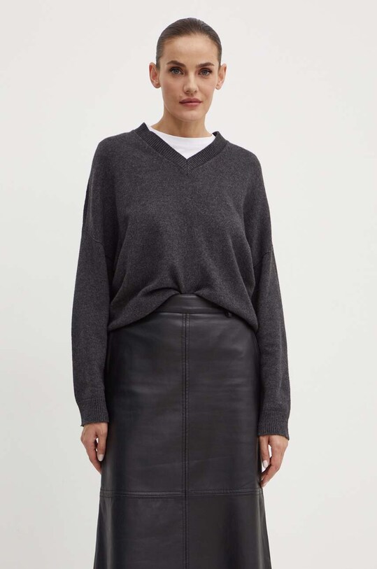 Liviana Conti sweter wełniany szpic szary F4WC07