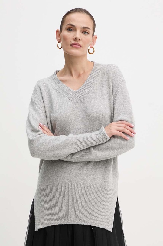 Sveter s prímesou kašmíru Liviana Conti s prímesou vlny sivá F4WG43