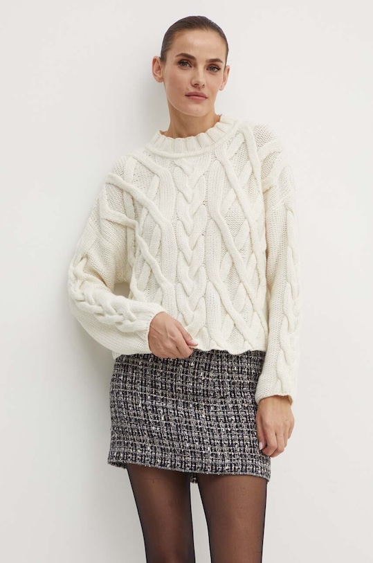 Liviana Conti sweter kaszmirowy okrągły beżowy F4WC34