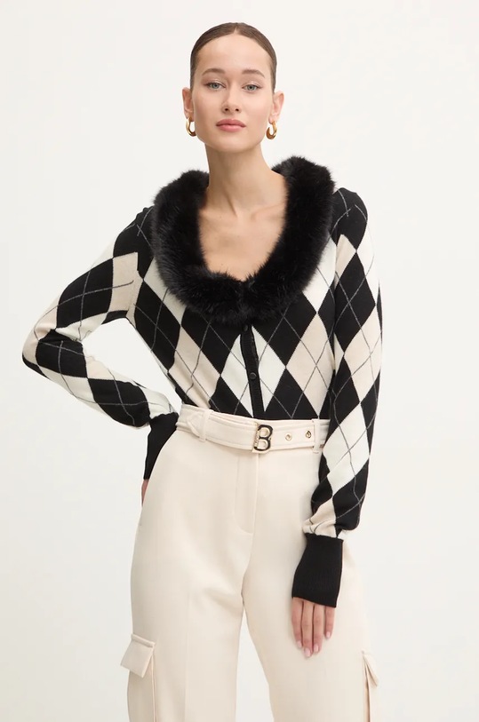 Kardigan s primjesom vune Blugirl Blumarine s dodatkom vune crna RF4192.MS14G