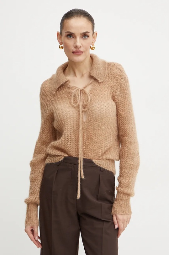 Вълнен пуловер Liviana Conti щампа бежов L4WG54