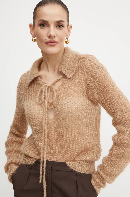 Вълнен пуловер Liviana Conti бежов L4WG54