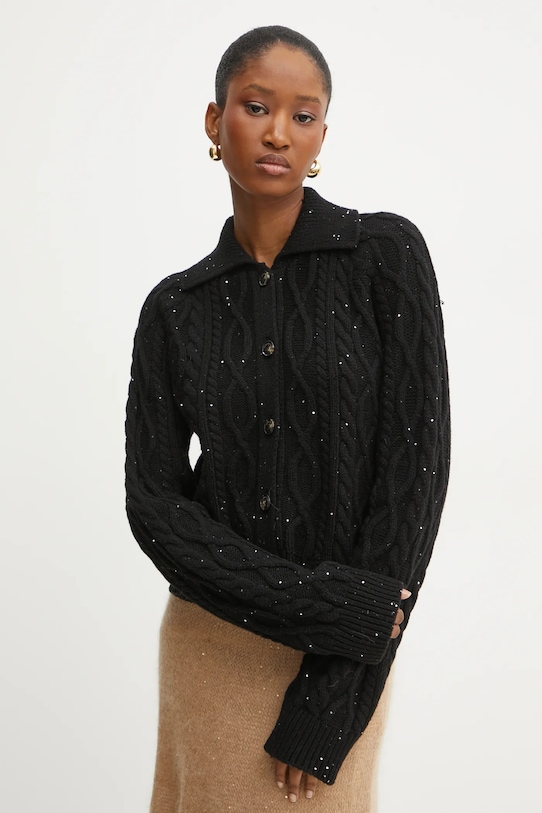 Кардиган з домішкою вовни Liviana Conti з додаванням вовни чорний L4WG46