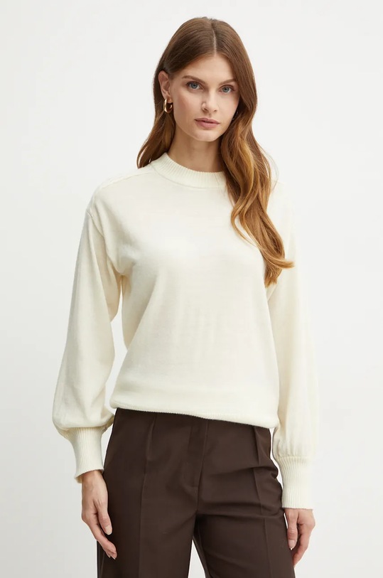 Silvian Heach sweter wełniany FIELDER okrągły beżowy GPA24318MA