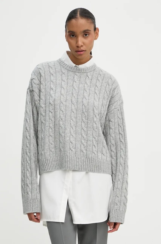 2NDDAY sweter z domieszką wełny Quito okrągły szary 2245340456