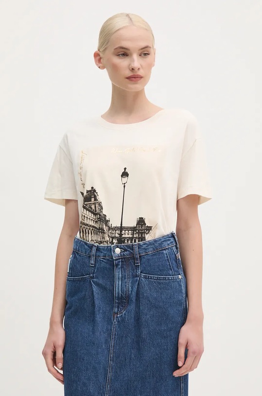 Mos Mosh tricou din bumbac print bej 164510