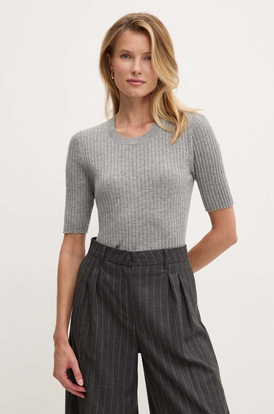 Mos Mosh sweter wełniany okrągły szary 158950