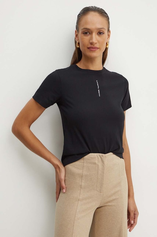 Bavlněné tričko Liviana Conti nášivka černá F4WW72