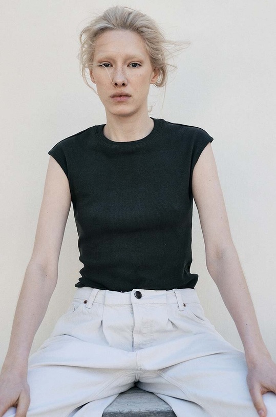 Βαμβακερό τοπ MUUV. TETE slim τιρκουάζ bluzka.bez.rekawow.TETE