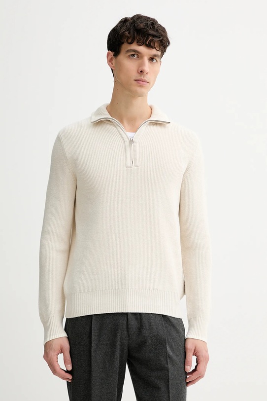 Marc O'Polo sweter z dodatkiem wełny półgolf beżowy 531516060370