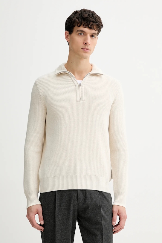 Marc O'Polo sweter z dodatkiem wełny półgolf beżowy 531516060370