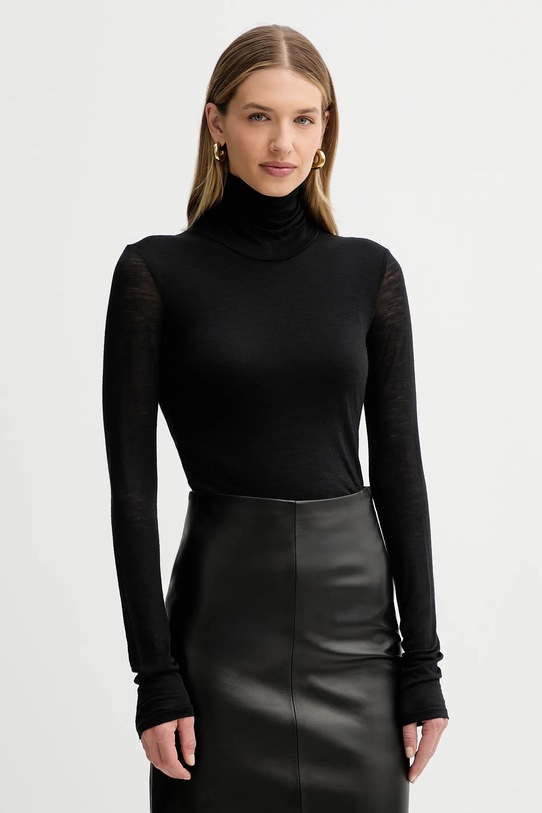 Liviana Conti longsleeve z dodatkiem wełny slim czarny L5WH36