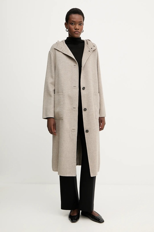 Liviana Conti płaszcz wełniany bez kaptura beżowy F5WW72
