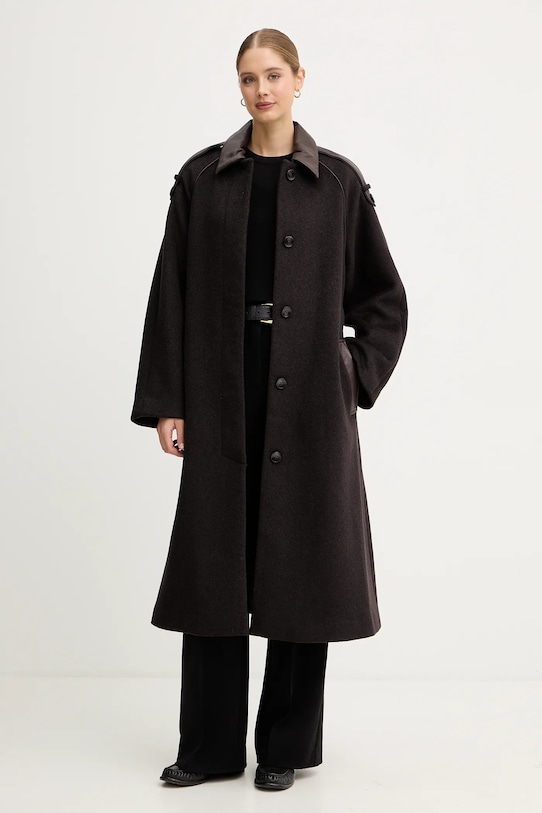 Mos Mosh płaszcz z dodatkiem wełny EVA 172920 brązowy AW25