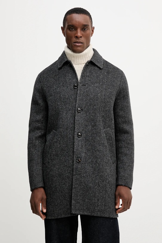 Mos Mosh płaszcz z dodatkiem wełny BARKLEY bez kaptura szary 508250