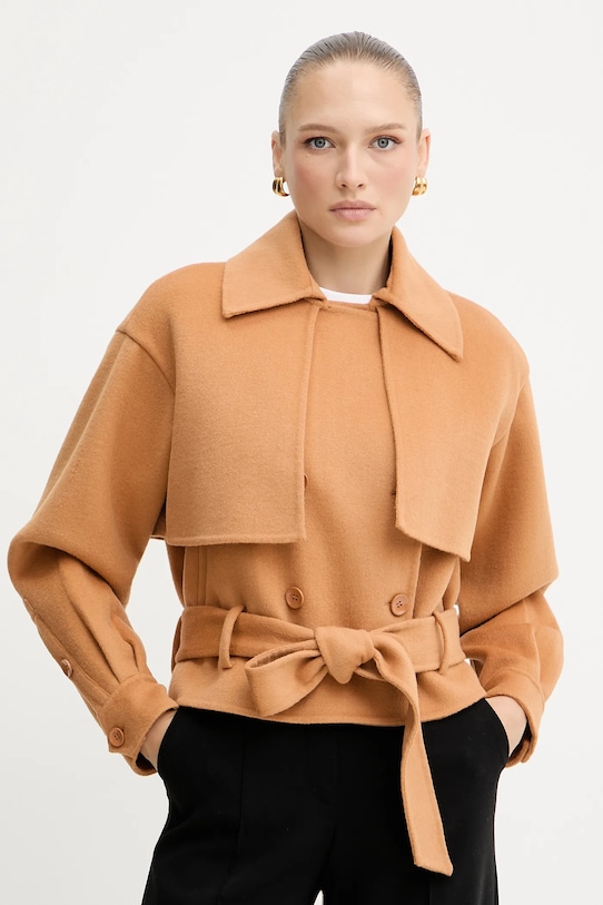 Kabát s vlnou Silvian Heach RODRIGUEZ bez kapuce béžová GPA25163CP