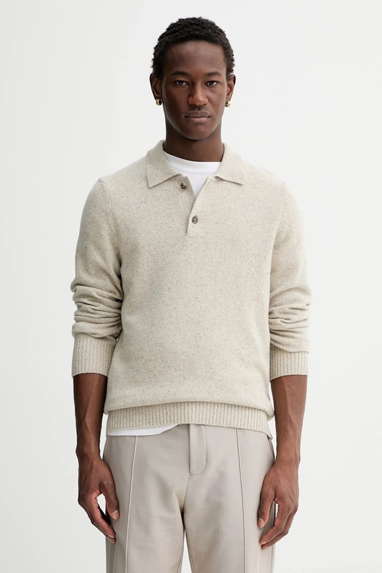 Marc O'Polo sweter z dodatkiem wełny zapinany beżowy 530506660390