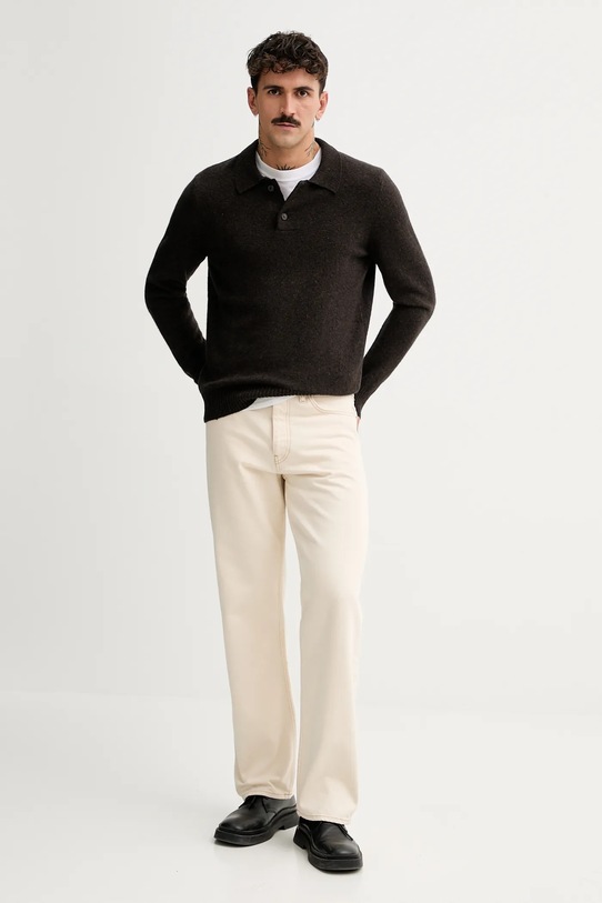Marc O'Polo sweter z dodatkiem wełny 530506660390 brązowy ZW25