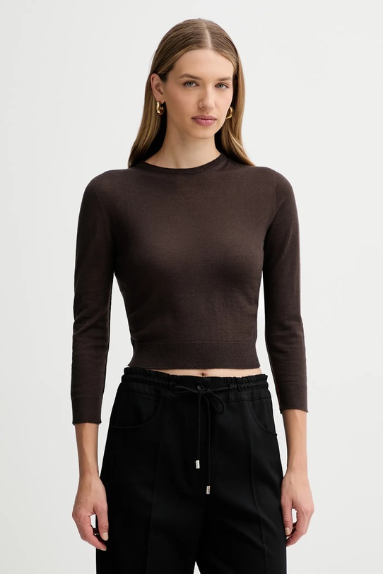 Liviana Conti sweter wełniany okrągły brązowy L5WA06