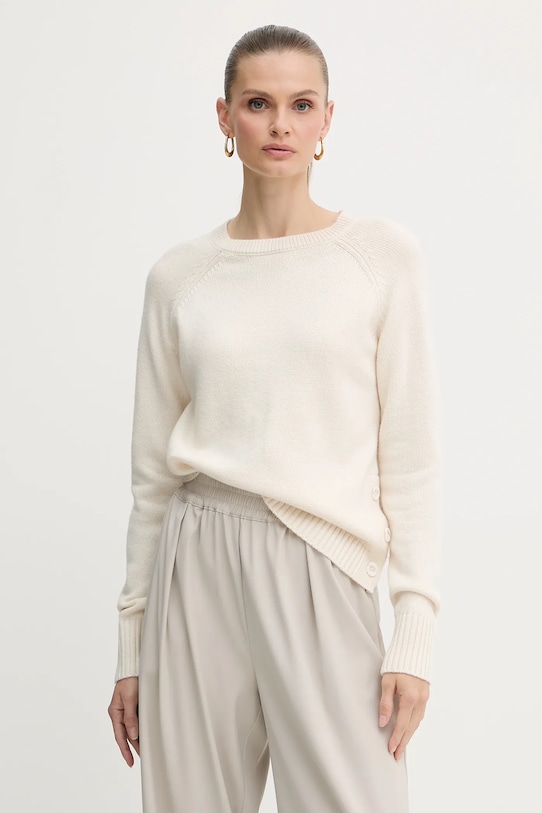 Silvian Heach sweter z domieszką wełny PICOULANE okrągły beżowy GPA25233MA