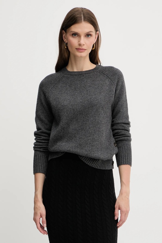 Silvian Heach sweter z domieszką wełny PICOULANE okrągły szary GPA25233MA