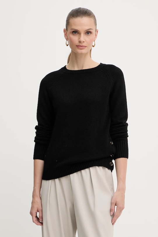 Silvian Heach sweter z domieszką wełny PICOULANE okrągły czarny GPA25233MA