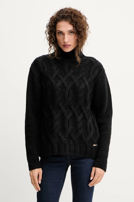 Silvian Heach sweter z domieszką wełny HENRY z domieszką wełny czarny GPA25255LU