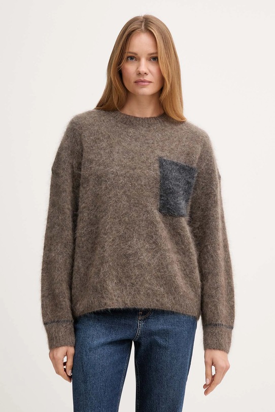 Mos Mosh sweter z dodatkiem wełny ALILA okrągły brązowy 173800