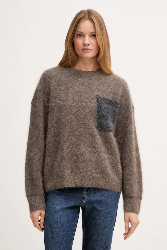 Πουλόβερ με προσθήκη μαλλιού Mos Mosh ALILA μελανζέ καφέ 173800