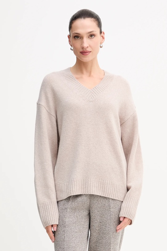 Marc O'Polo sweter z dodatkiem wełny szpic beżowy 510609060235